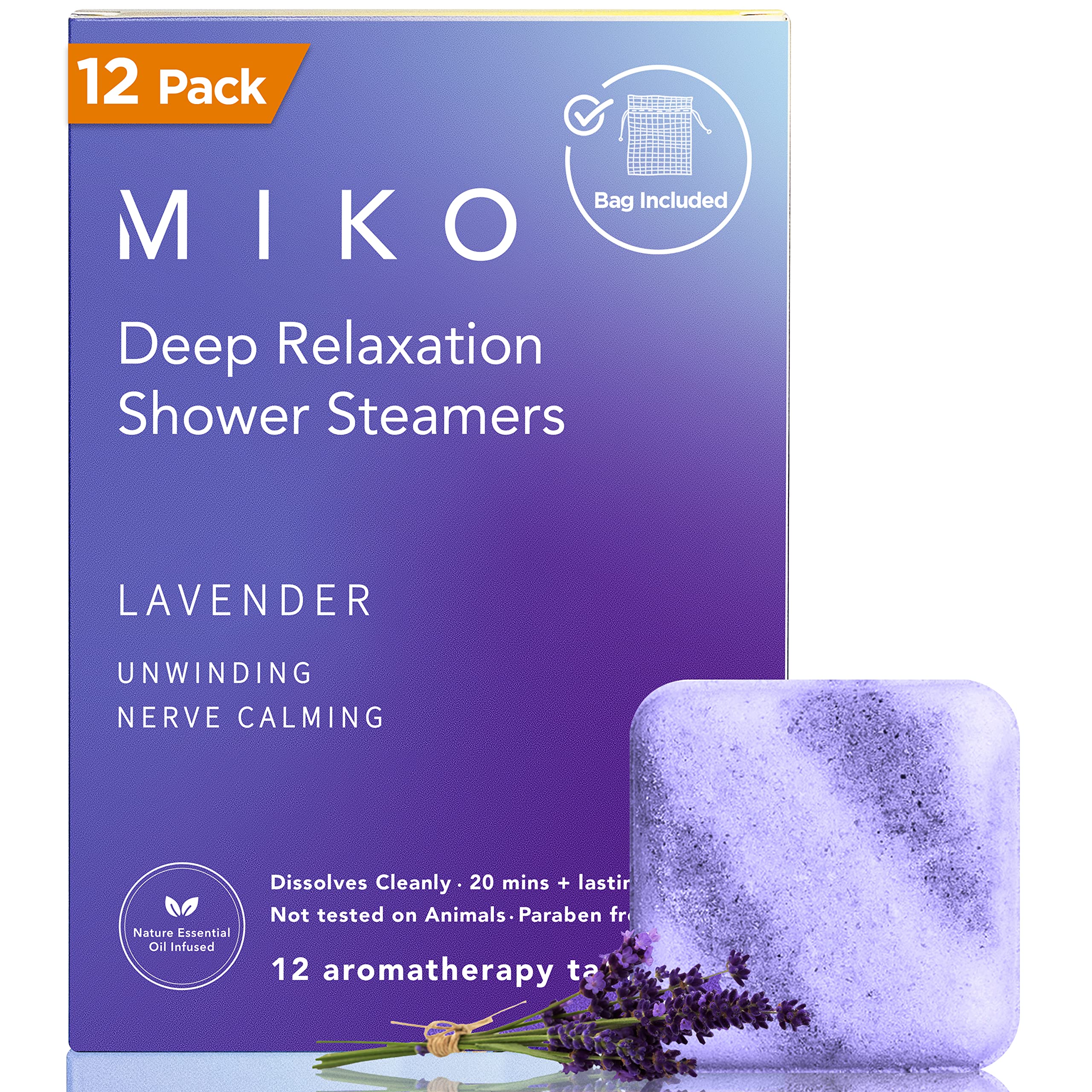 Miko Shower Steamers Aromatherapy for Women and Men, 12 Pack Long Lasting Essential Oil Infused Shower Bomb Aromatherapy for Stress Release and Relaxation, Mothers Day Gifts for Mom -Lavender