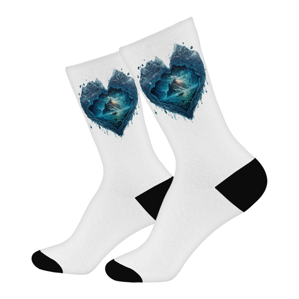 Heart Print Socks - Beautiful Novelty Socks - Ice Print Crew Socks