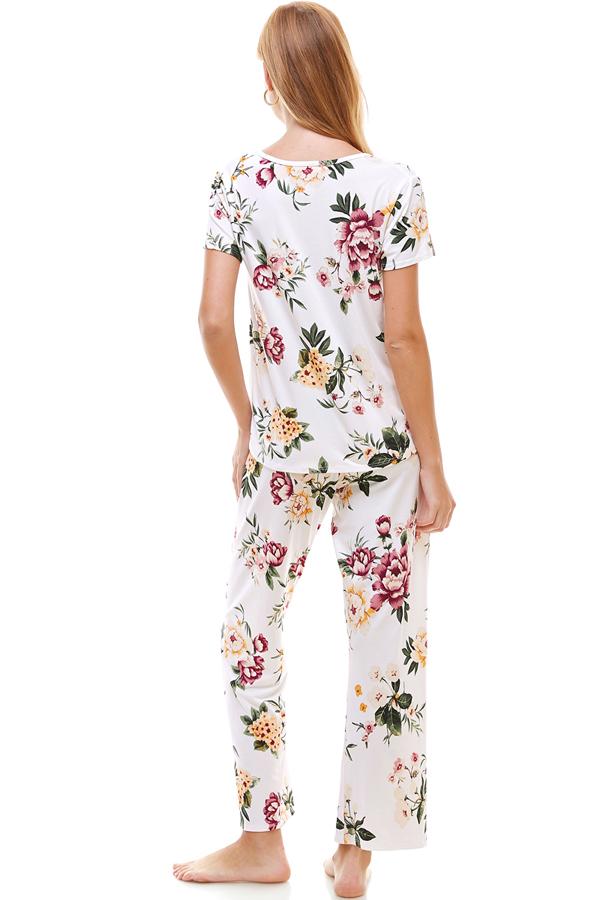 Loungewear set for women's floral print short sleeve and pants