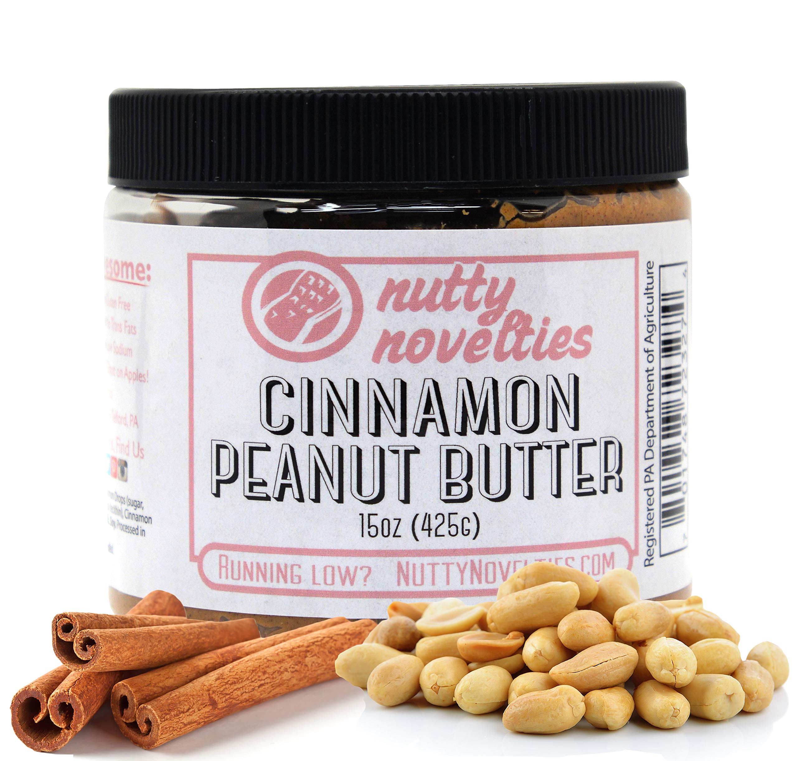 Nutty Novelties Cinnamon Peanut Butter - High Protein, Low Sugar Healthy Peanut Butter - All-Natural Peanut Butter Free of Cholesterol, Preservatives & Salt - Crunchy Peanut Butter - 15 Ounces