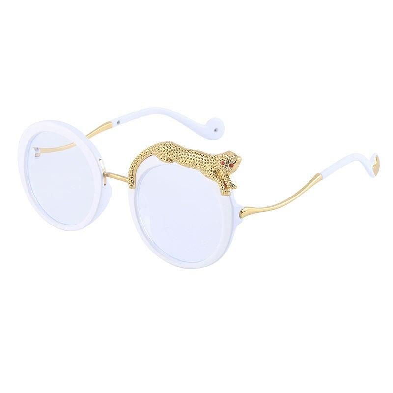 Luxury Crystal Leopard Round Sunglasses with UV400 Protection