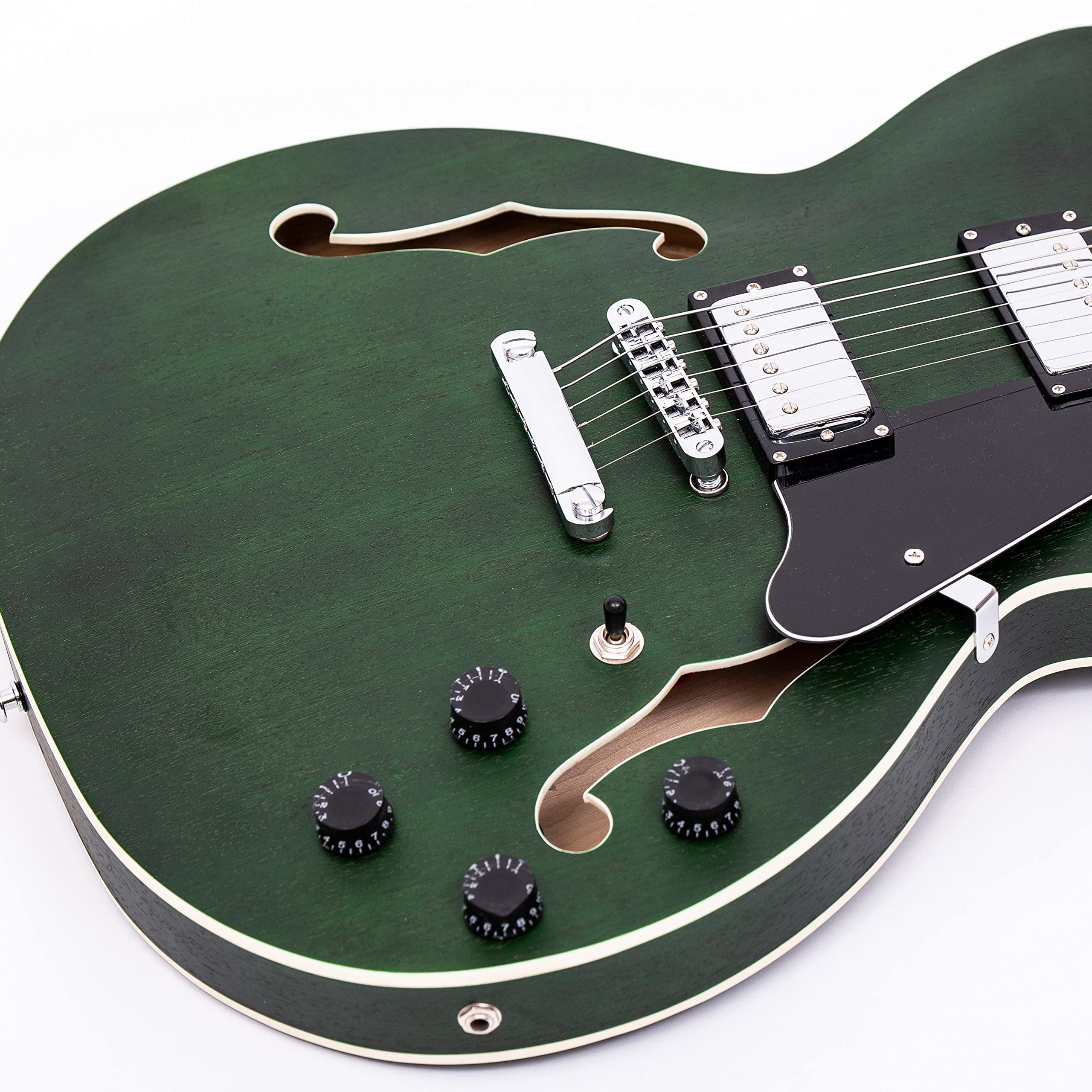 Redid Semi-Hollow Body F-Hole Electric Guitar with Matte Finish, Sapele Veneer, Canadian Maple Neck, and Humbucker Pickups (Green)