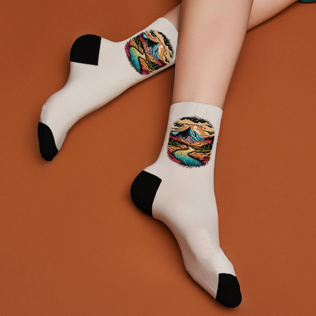 Nature Landscape Socks - Printed Novelty Socks - Cute Crew Socks