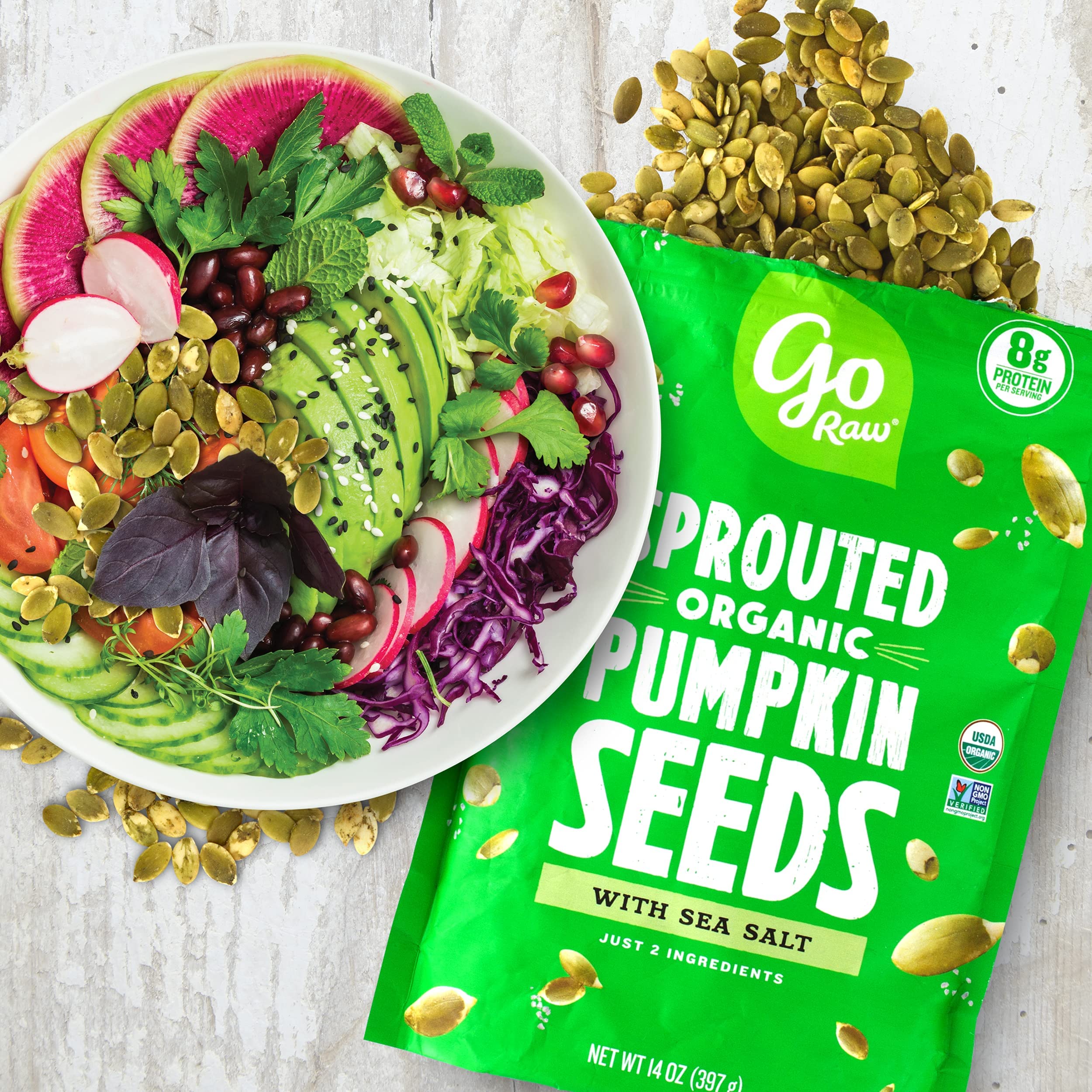 Go Raw Pumpkin Seeds with Sea Salt, Sprouted & Organic, 14 oz. Bag | Keto | Vegan | Gluten Free Snacks | Superfood