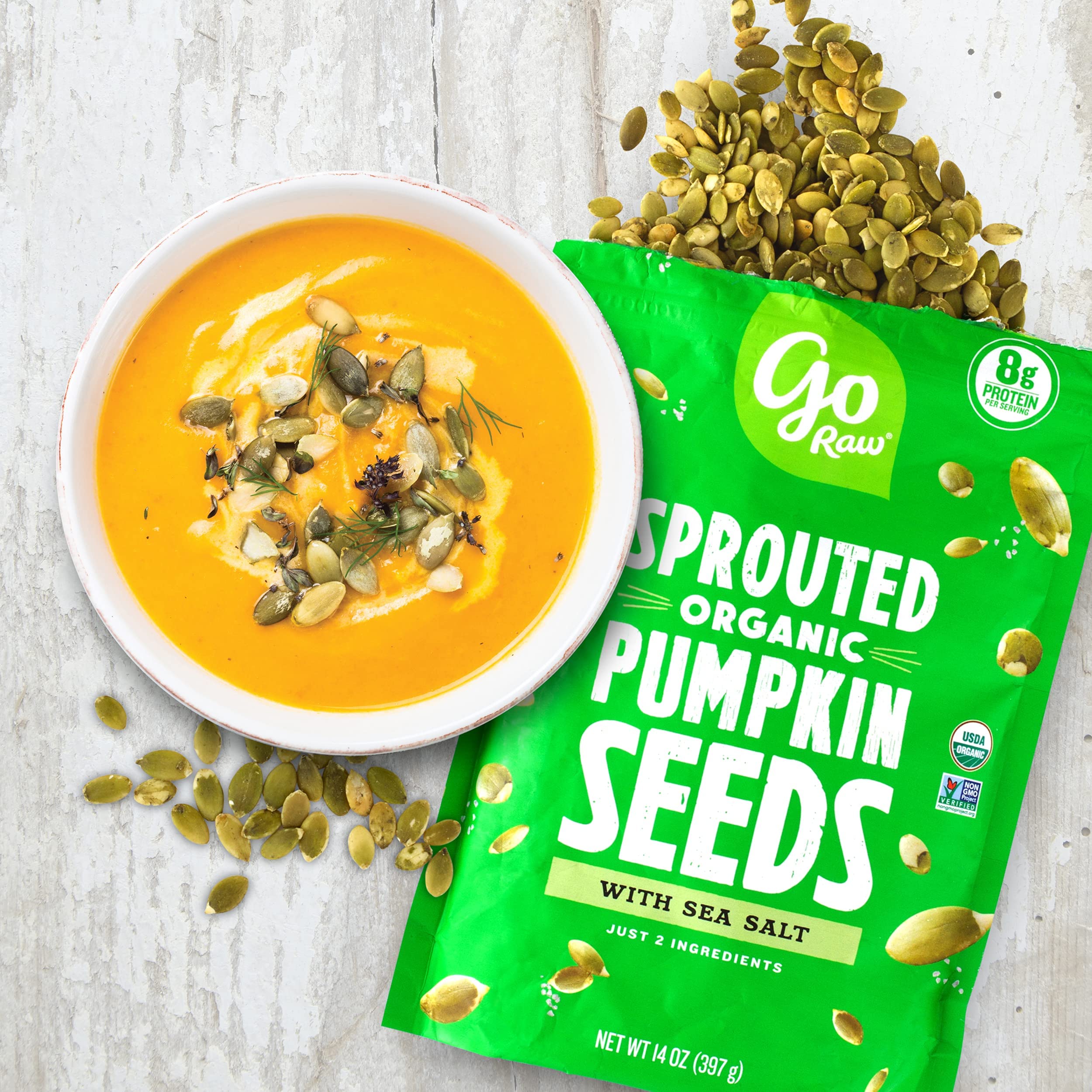 Go Raw Pumpkin Seeds with Sea Salt, Sprouted & Organic, 14 oz. Bag | Keto | Vegan | Gluten Free Snacks | Superfood