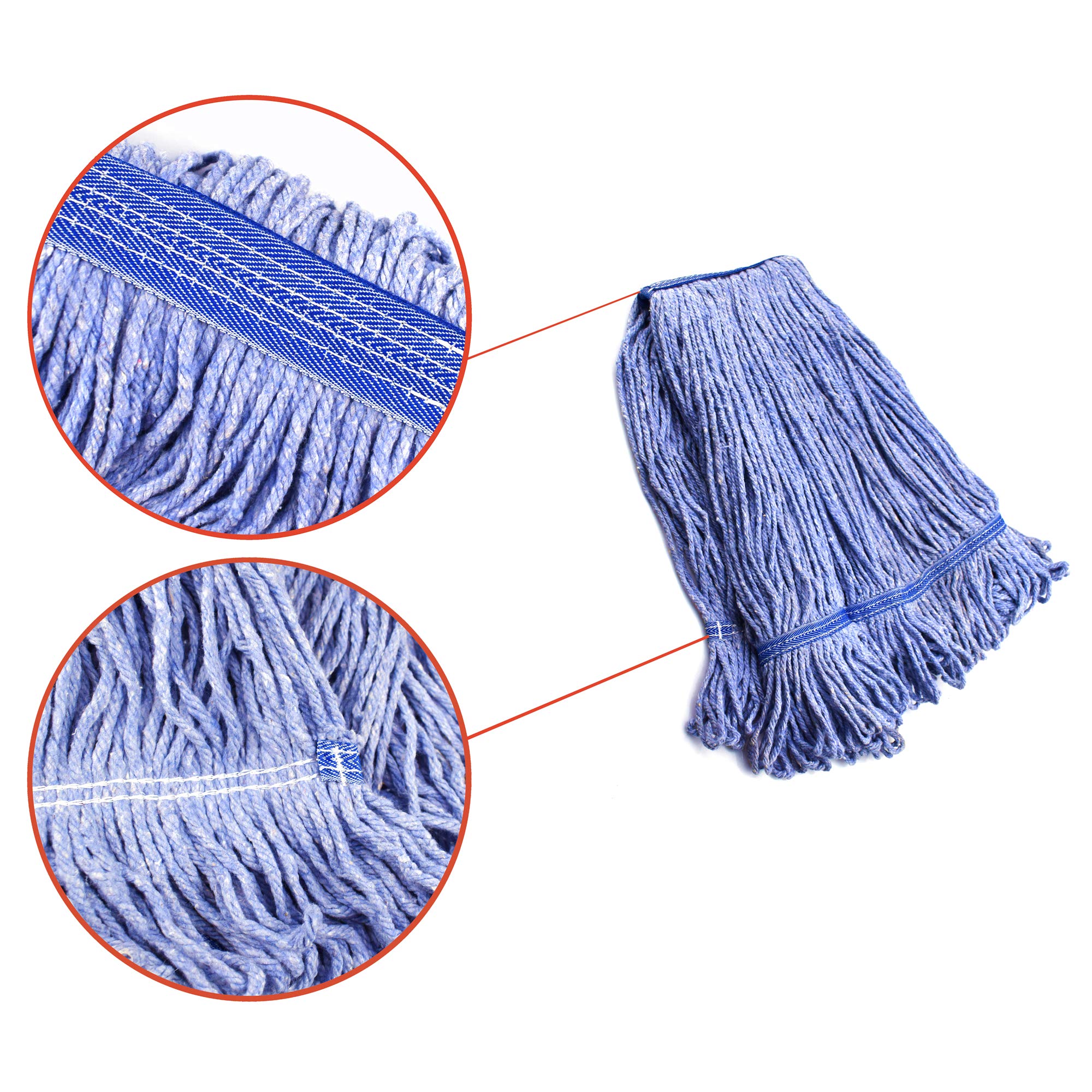 String Mop Heads Replacement Heavy Duty Commercial Grade Blue Cotton Looped End Wet Industrial Cleaning Mop Head Refills (1, Large)