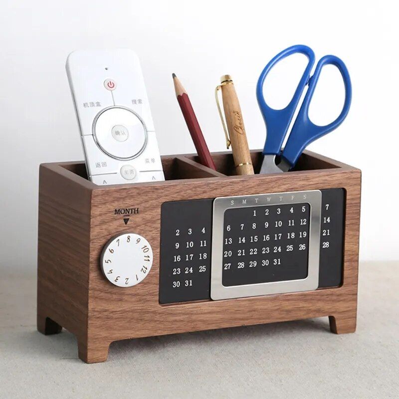 Multifunctional Wooden Desktop Organizer with Calendar