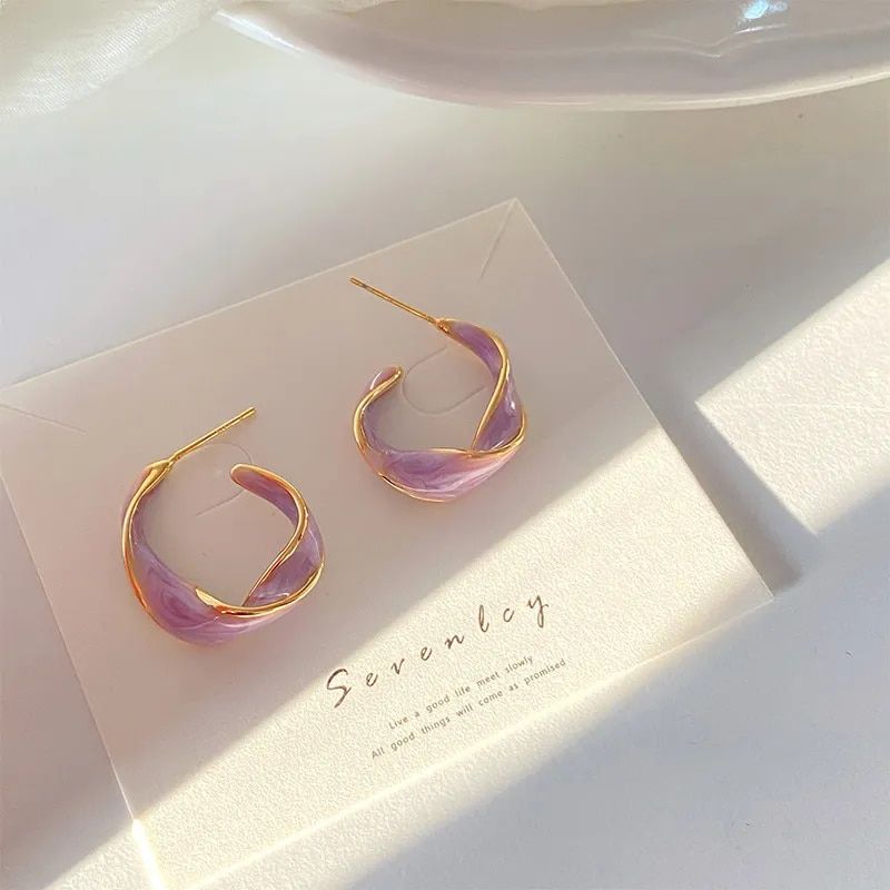 Lavender Purple Twisted Metal Hoop Earrings