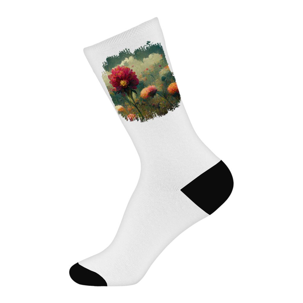 Flower Dahlia Socks - Nature Novelty Socks - Colorful Crew Socks