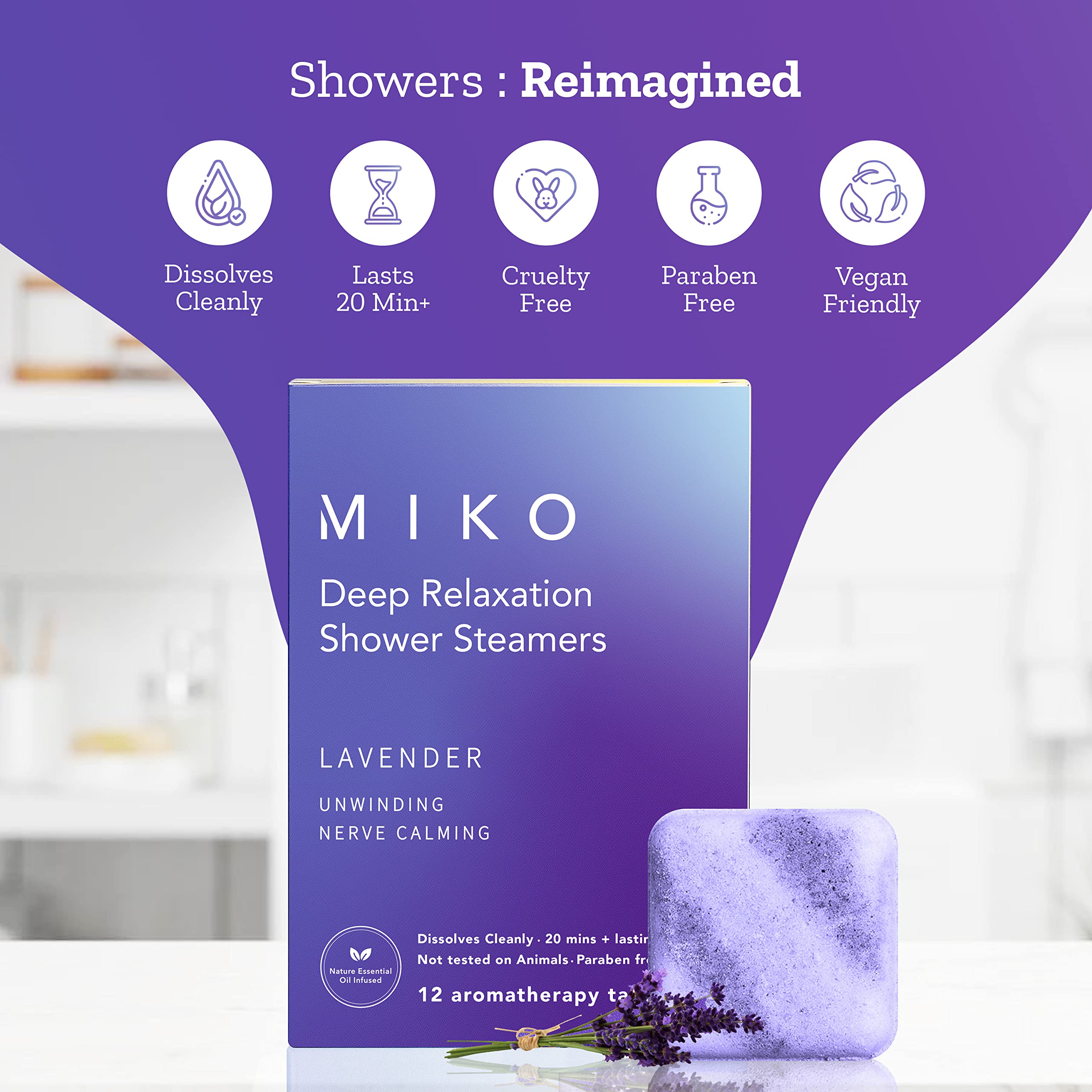 Miko Shower Steamers Aromatherapy for Women and Men, 12 Pack Long Lasting Essential Oil Infused Shower Bomb Aromatherapy for Stress Release and Relaxation, Mothers Day Gifts for Mom -Lavender