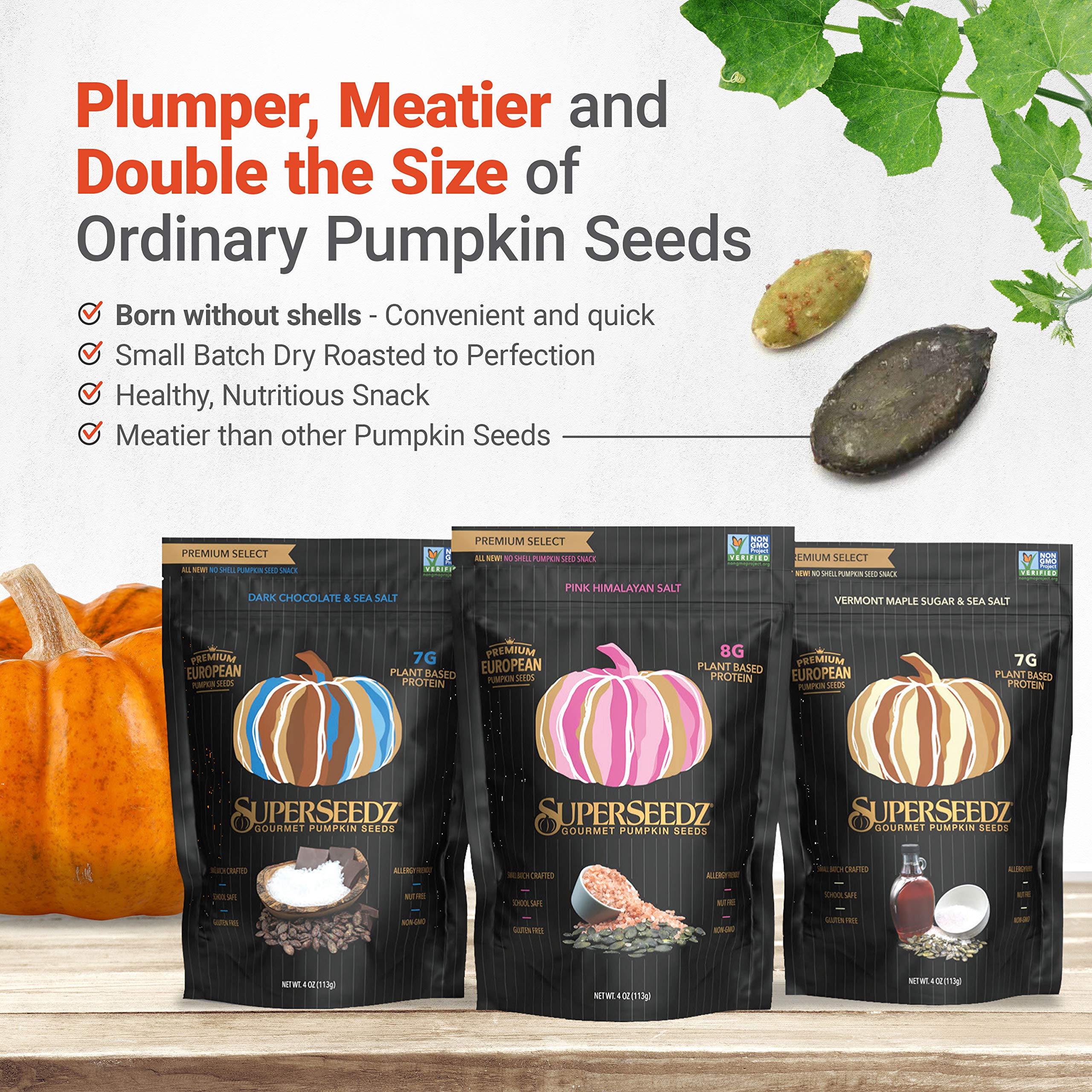 DARK CHOCOLATE & SEA SALT PUMPKIN SEEDS | PREMIUM SELECT LINE BY SUPERSEEDZ | WHOLE 30 | VEGAN | KETO | 7G PLANT BASED PROTEIN | PRODUCED IN USA | NUT FREE | GLUTEN FREE SNACK | (6-PACK, 4OZ EACH)