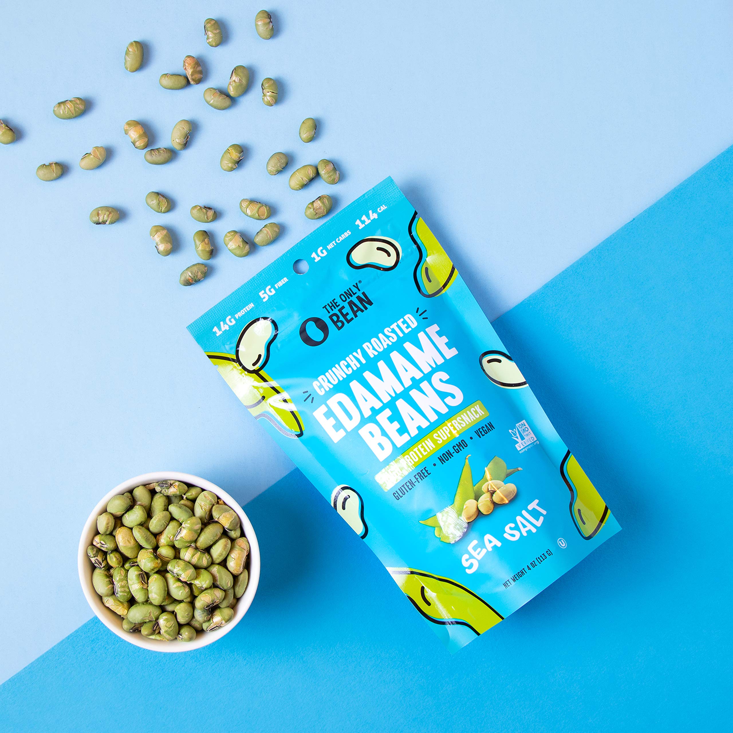 The Only Bean - Crunchy Roasted Edamame Beans (Sea Salt) - Keto Snacks (2g Net) - High Protein Healthy Snacks (14g Protein) - Low Carb & Calorie, Gluten-Free Snack, Vegan Keto Food - 4 oz (3 Pack)