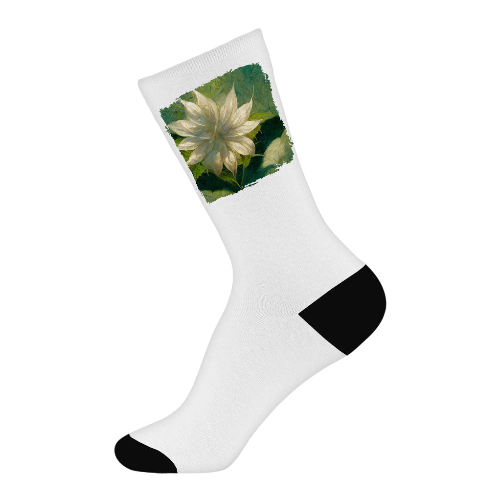 Artificial Dahlia Flower Socks - Flower Novelty Socks - Printed Crew Socks