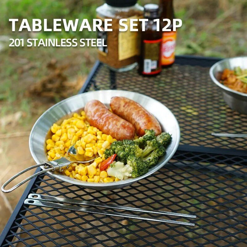 Stainless Steel 12PCS Outdoor Tableware Set - Durable, Portable & Perfect for Camping and Picnics