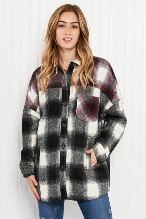 Colors of Autumn Plaid Shacket in Black/Burgundy