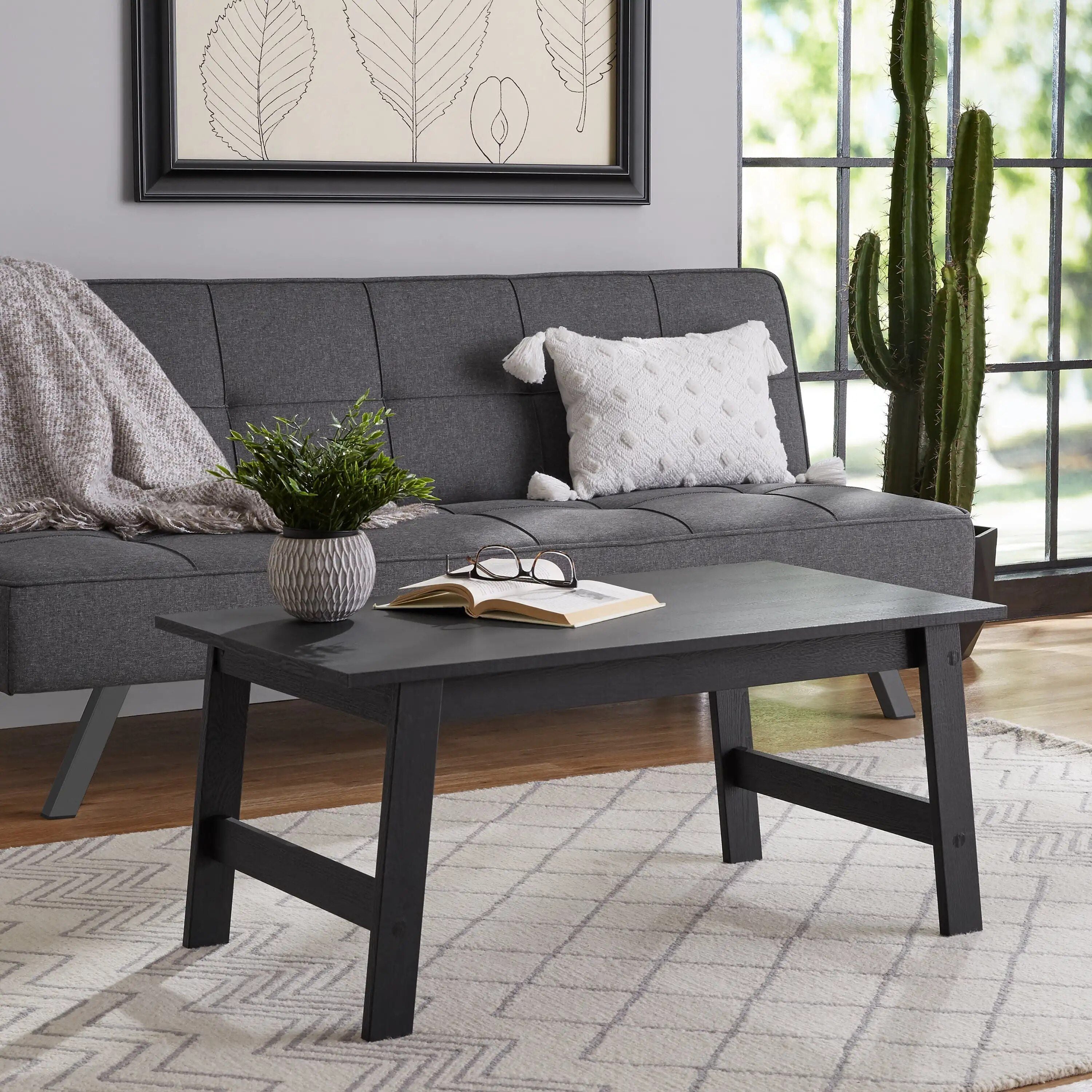 Modern Minimalist Black Rectangle Coffee Table