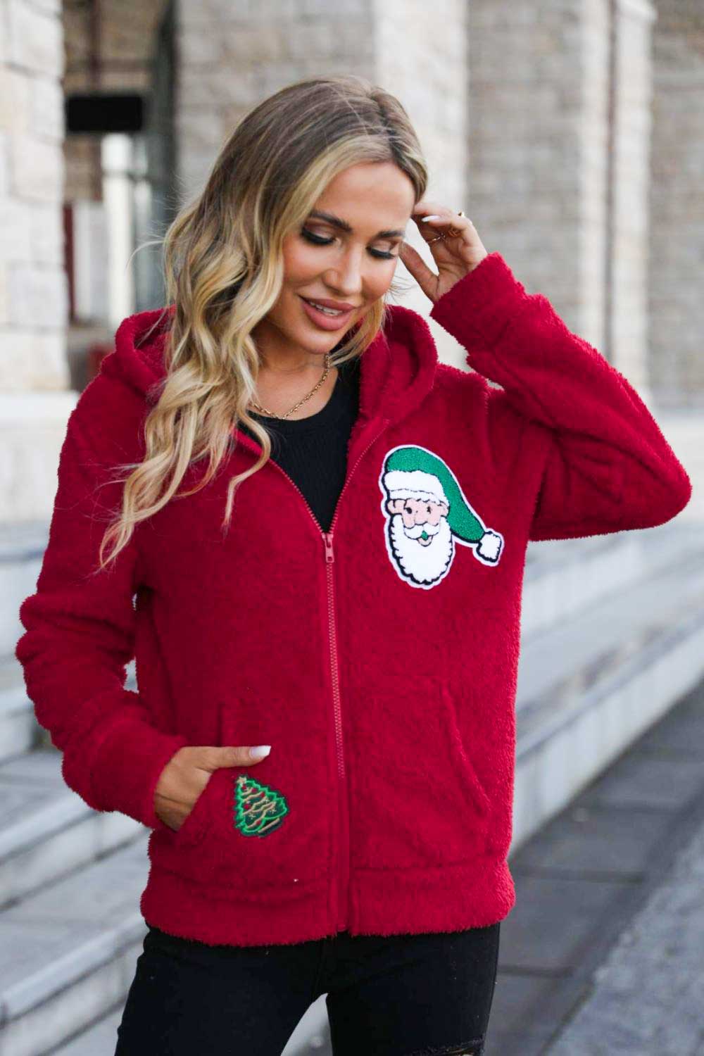 Christmas Graphic Zip-Up Hooded Jacket