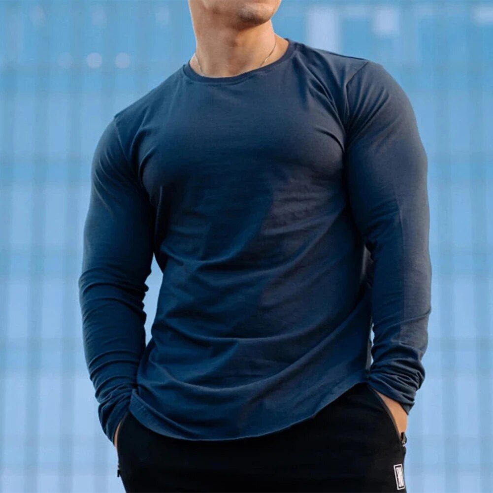 Men's Slim Fit Long Sleeve Muscle Tee: Soft, Breathable Gym & Casual Wear