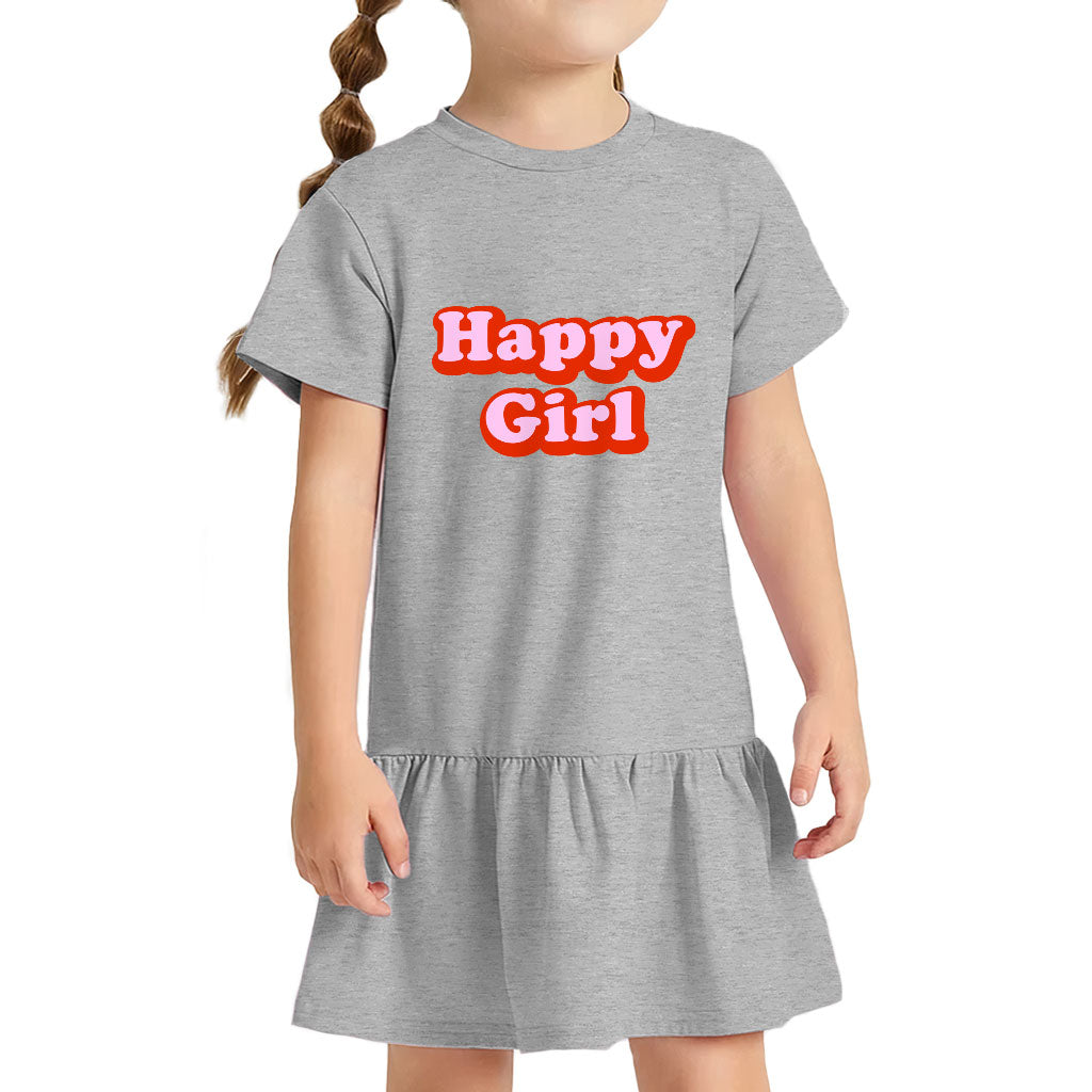 Happy Girl Toddler Rib Dress - Graphic Girls' Dress - Cute Design Toddler Dress