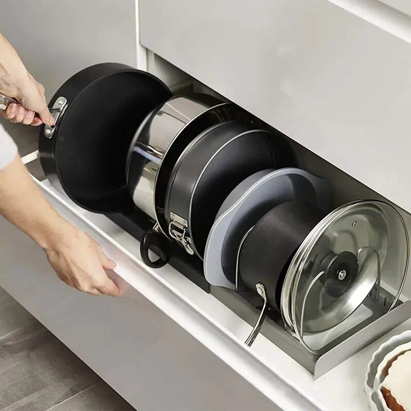 Expandable Stainless Steel Kitchen Organizer: Pots, Pans, and Knife Storage with Drying Shelf