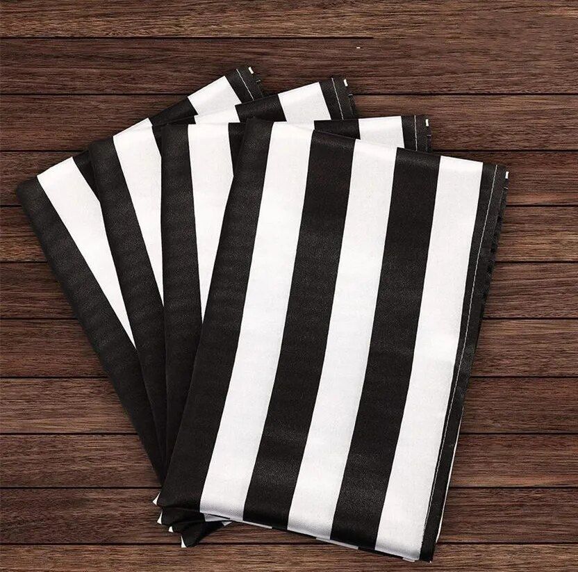 Elegant Black and White Striped Polyester Table Runner for All Occasions