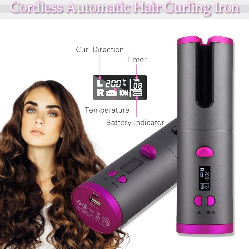 Automatic Hair Curler Curling Iron Wireless Ceramic USB Rechargeable