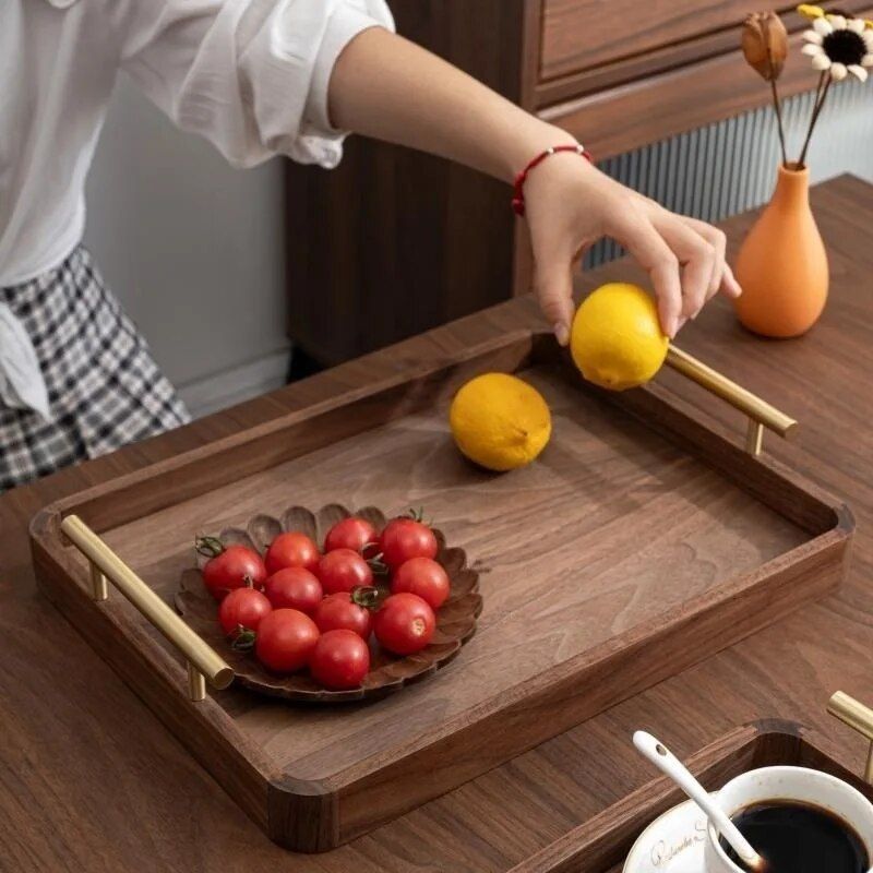 Elegant Wooden Serving Tray with Handles - Modern Rectangular Tableware for Home Decor