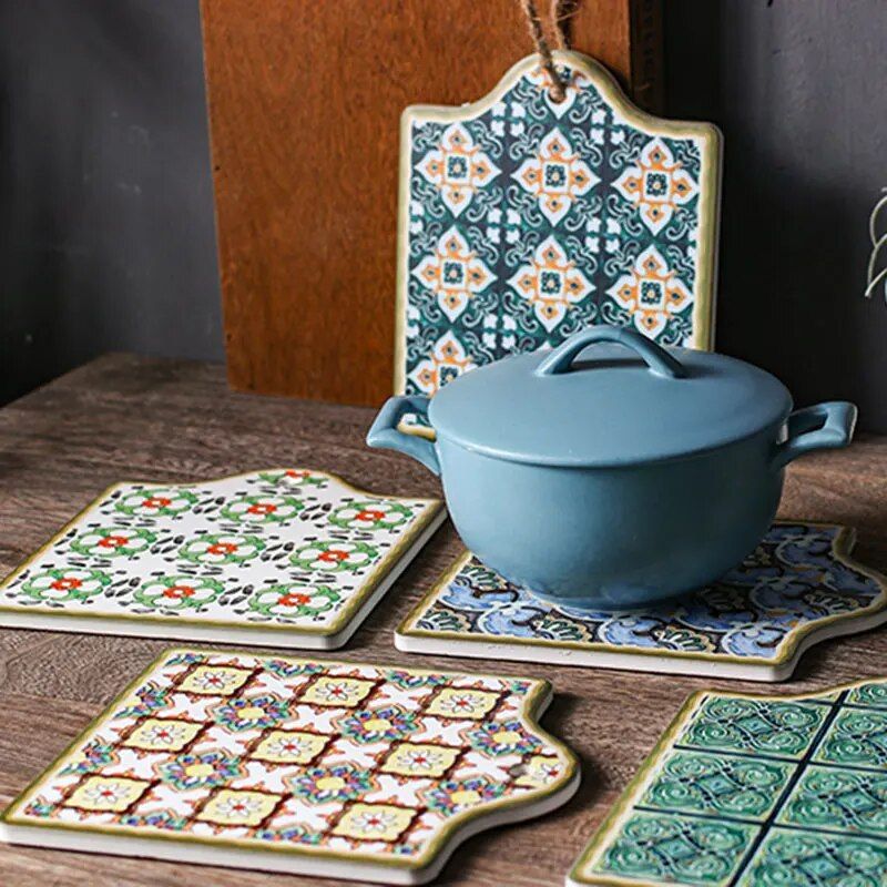 Moroccan Ceramic Heat Pad - Eco-Friendly Cork Trivet Pot Holder & Wall Ornament