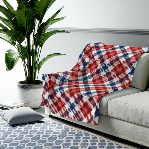 Red and Blue Plaid Plush Blanket Throw