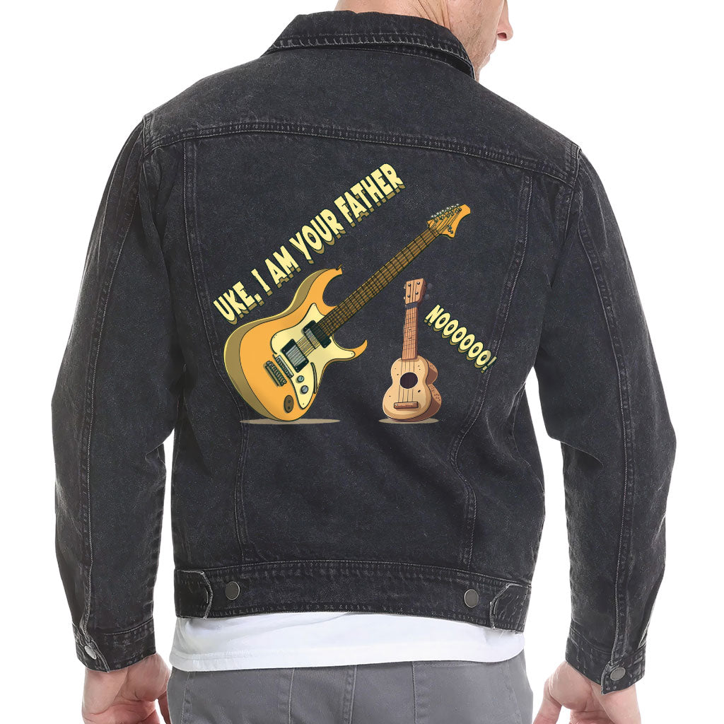 I'm Your Father Men's Vintage Denim Jacket - Funny Black Denim Jacket - Uke Jacket for Men