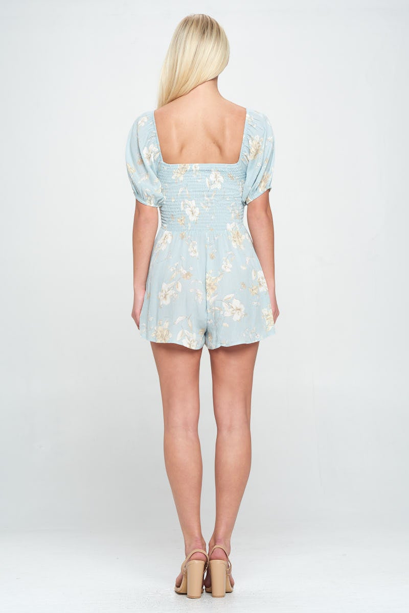 Romper with puff sleeve smock ditsy floral romper