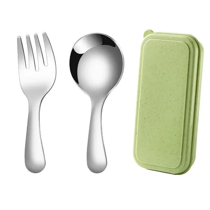 Compact Stainless Steel Spoon & Fork Set with Lunch Box - Ideal for Camping and Outdoor Adventures