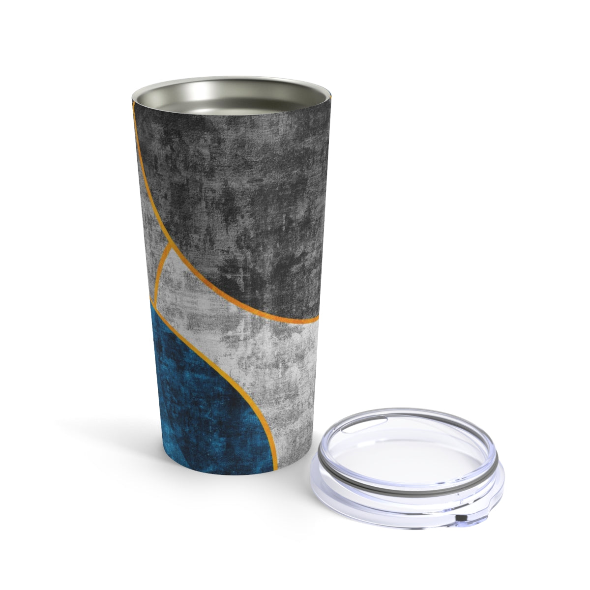 Insulated Tumbler 20oz, Black Blue Grey Circular Geometric Pattern