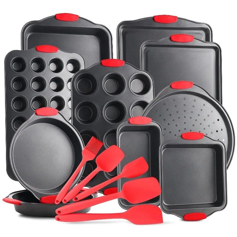 Deluxe Nonstick Carbon Steel 15-Piece Bakeware Set with Silicone Handles