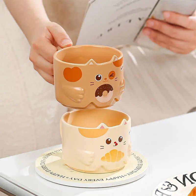 Ceramic Cat Ear Mug 300ML - Eco-Friendly Cartoon Porcelain Coffee Cup