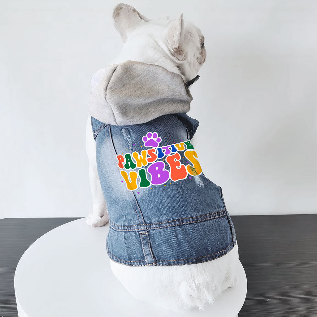 Pawsitive Vibes Dog Denim Jacket - Colorful Text Dog Denim Coat - Cool Dog Clothing