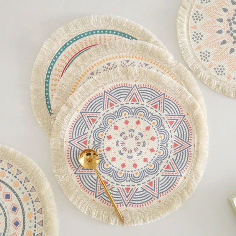 Eco-Friendly Boho Linen Round Placemats for Dining Table Decor