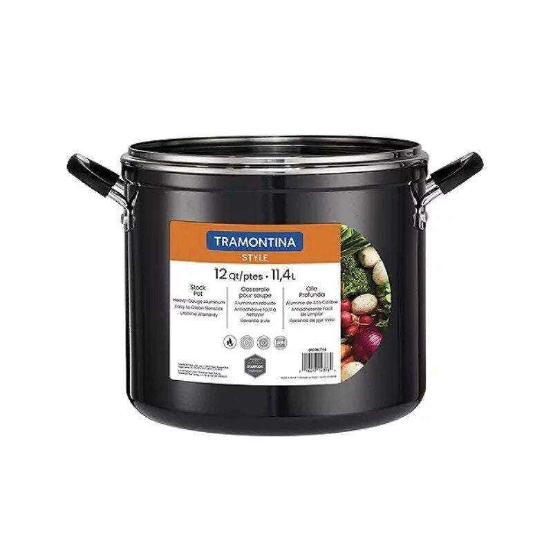 12 Qt Non-Stick Gray Covered Stock Pot