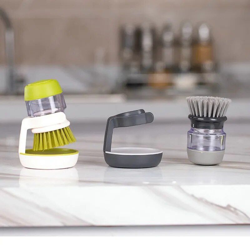 Eco-Friendly Kitchen Scrub Brush with Soap Dispenser and Holder