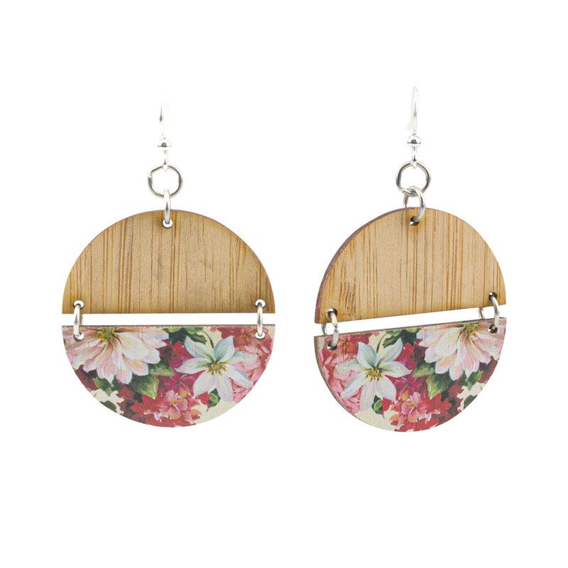 Floral Half Circles Bamboo Earrings #967 | Red Sunflower