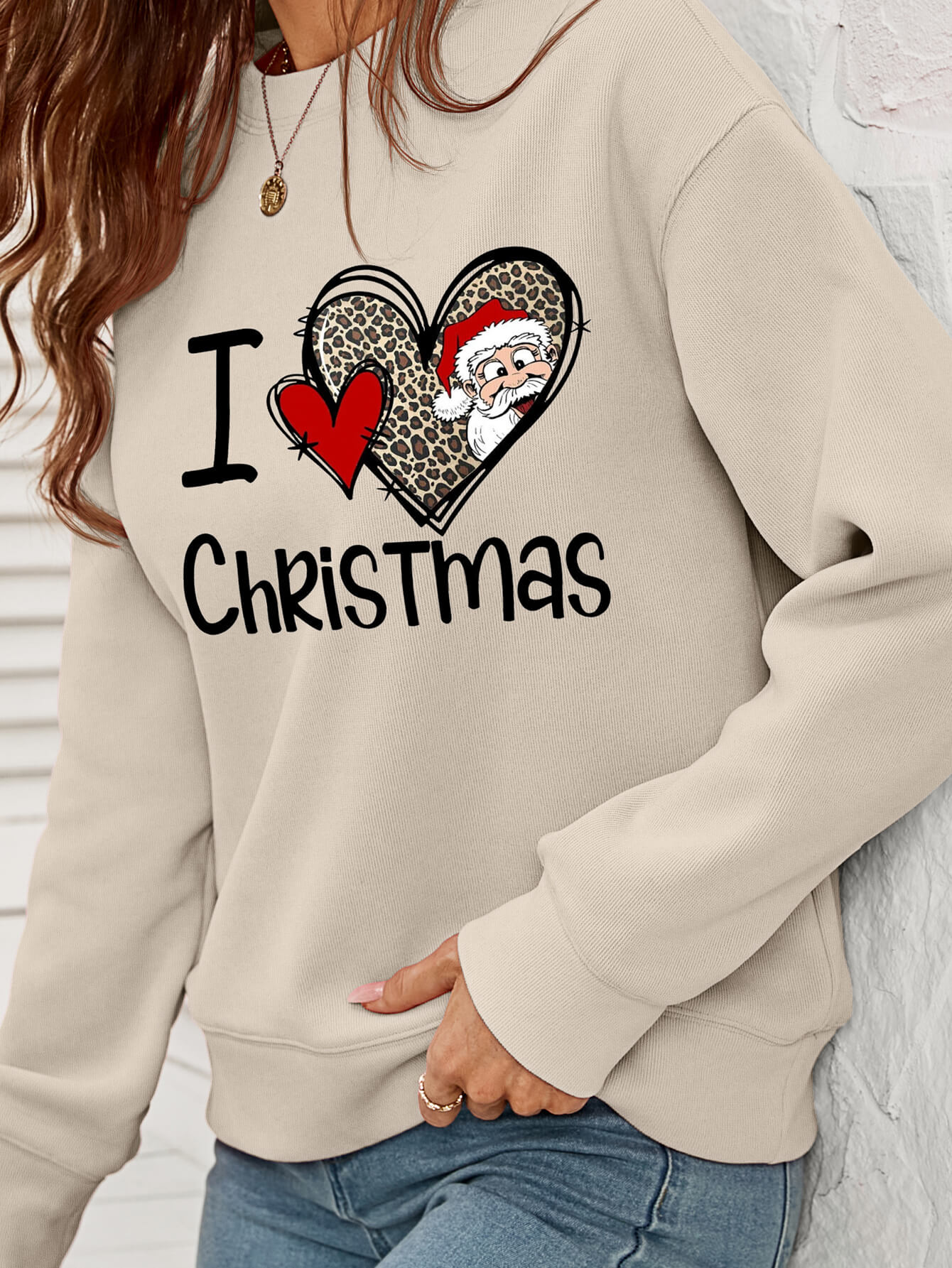 I Heart Christmas Graphic Fleece Lining Crewneck Sweatshirt