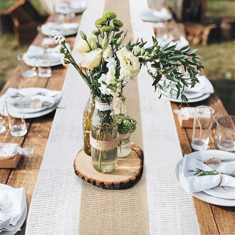 Elegant Farmhouse Burlap Table Runner