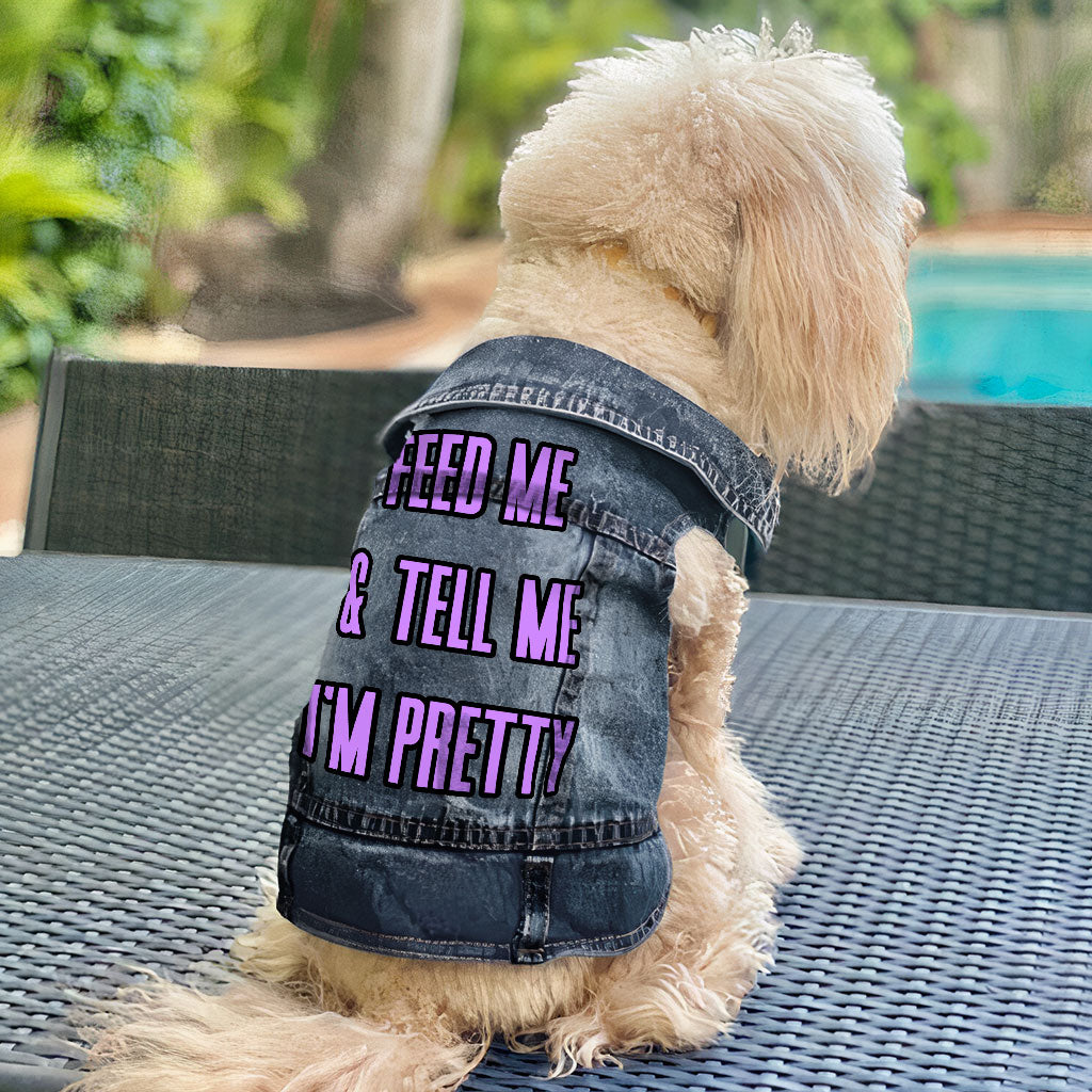 Feed Me Dog Denim Vest - Word Design Dog Denim Jacket - Dog Theme Dog Clothing