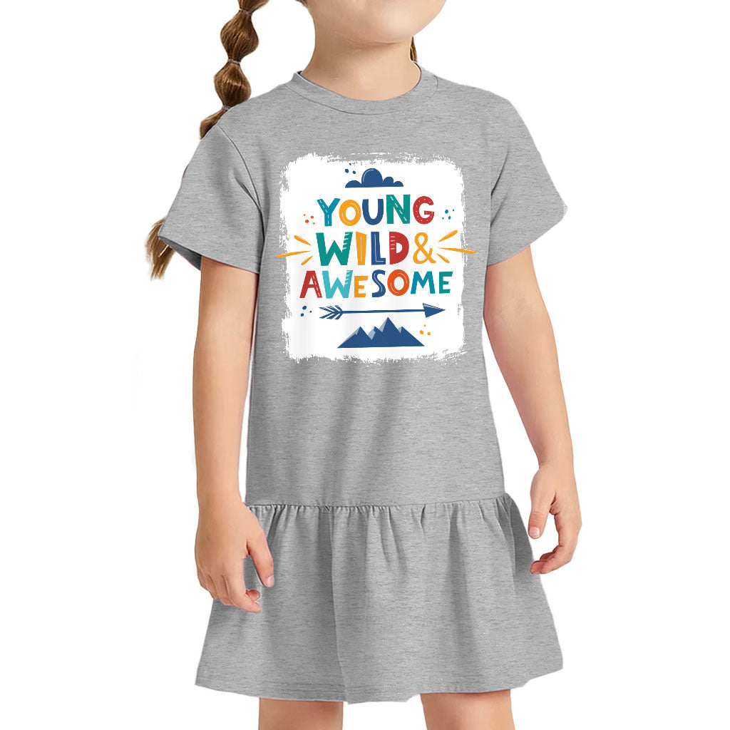 Young and Wild Toddler Rib Dress - Awesome Girls' Dress - Colorful Toddler Dress