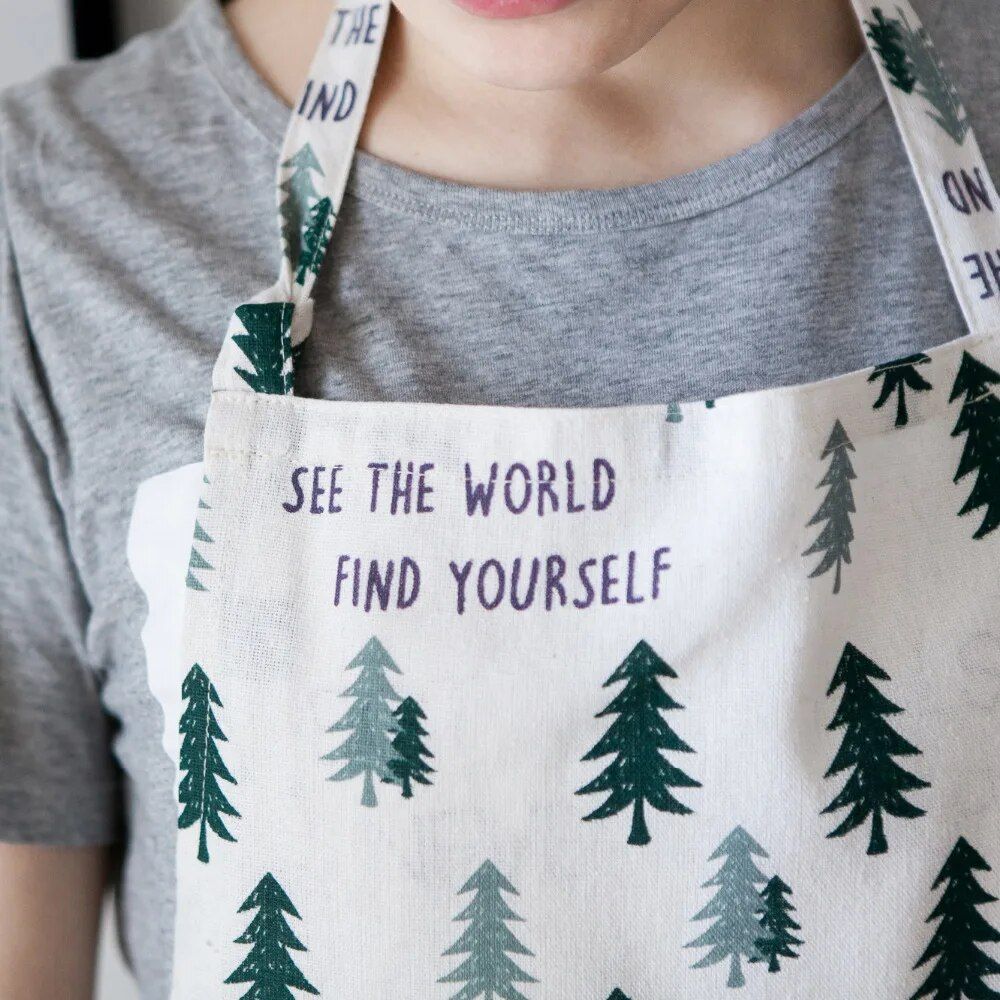 Festive Deer Print Cotton Apron with Pocket