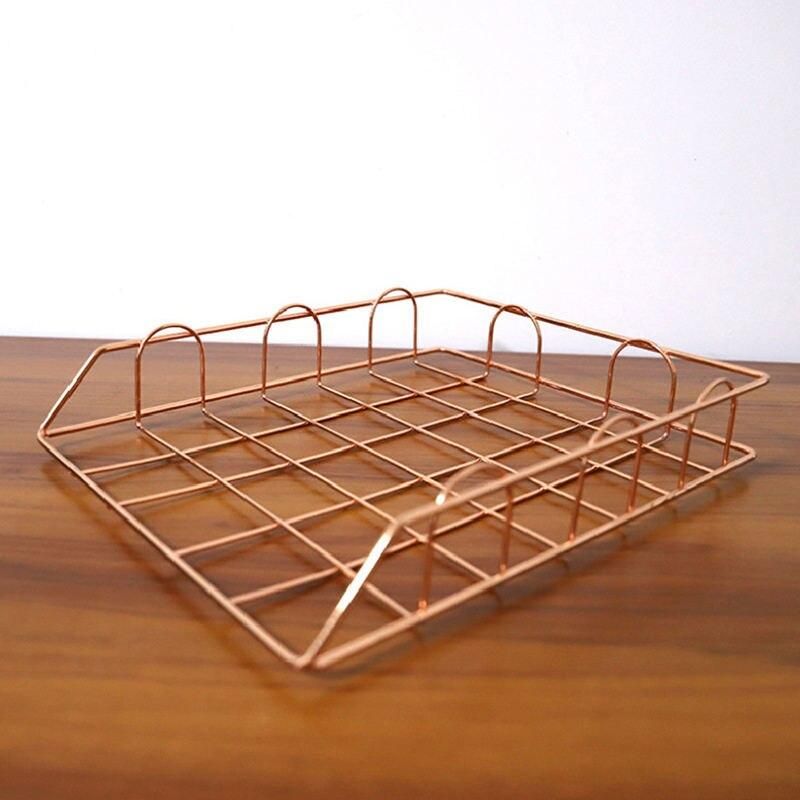 Elegant Rose Gold Metal Desk Organizer