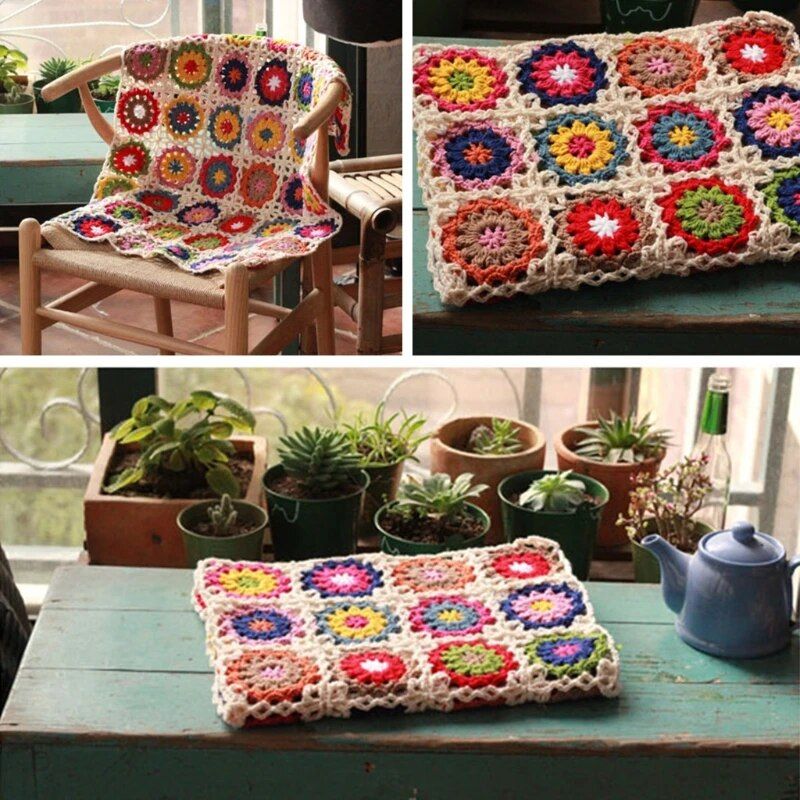 Boho Vintage Handmade Crochet Sofa Throw