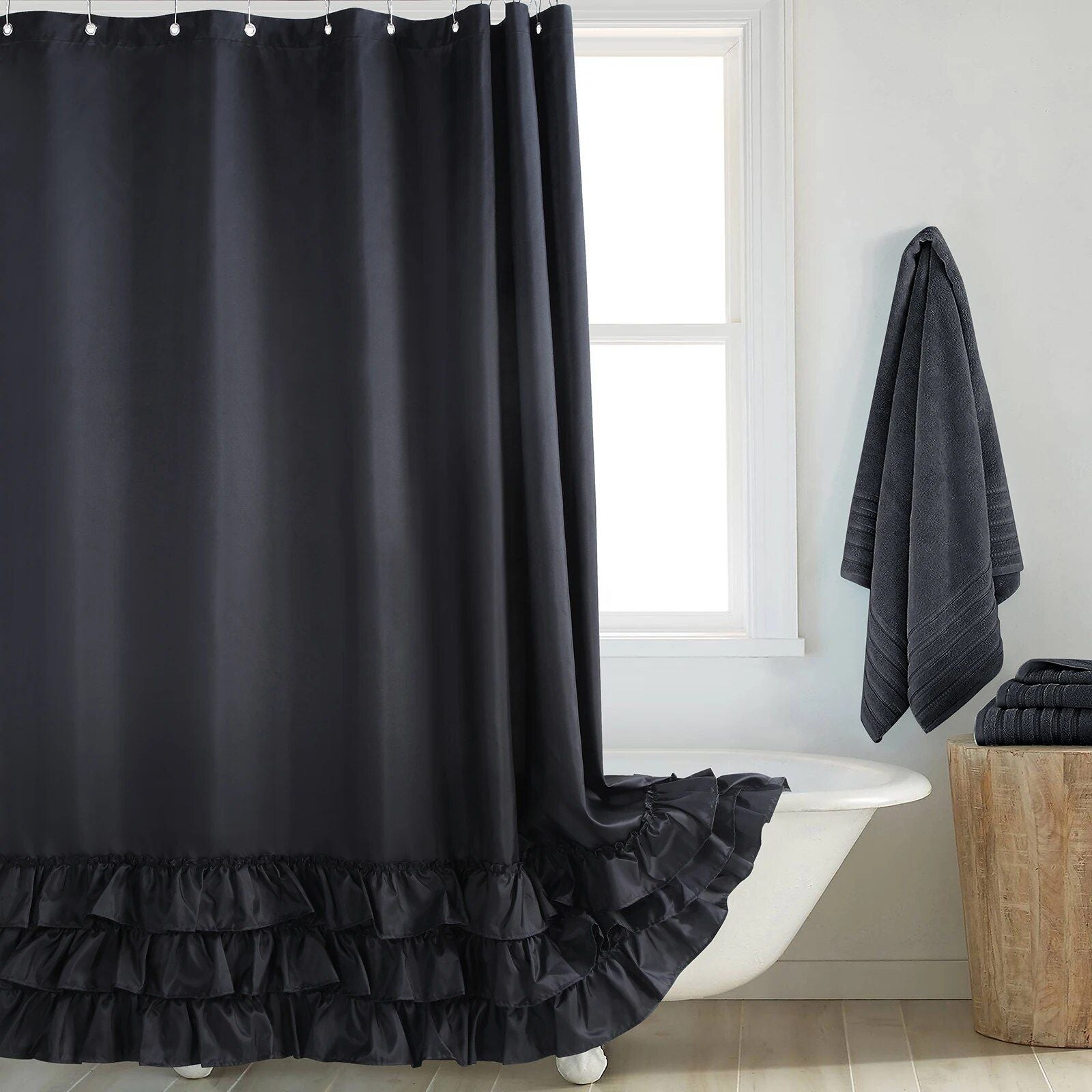 Elegant Ruffled White Boho Waterproof Shower Curtain