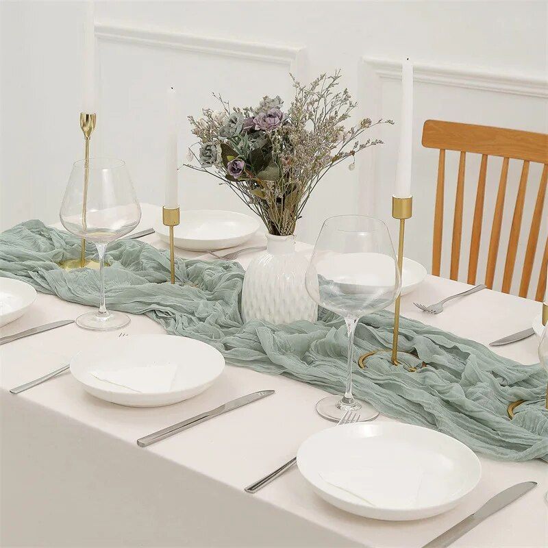 Elegant Sage Gauze Table Runner for Vintage and Modern Decor