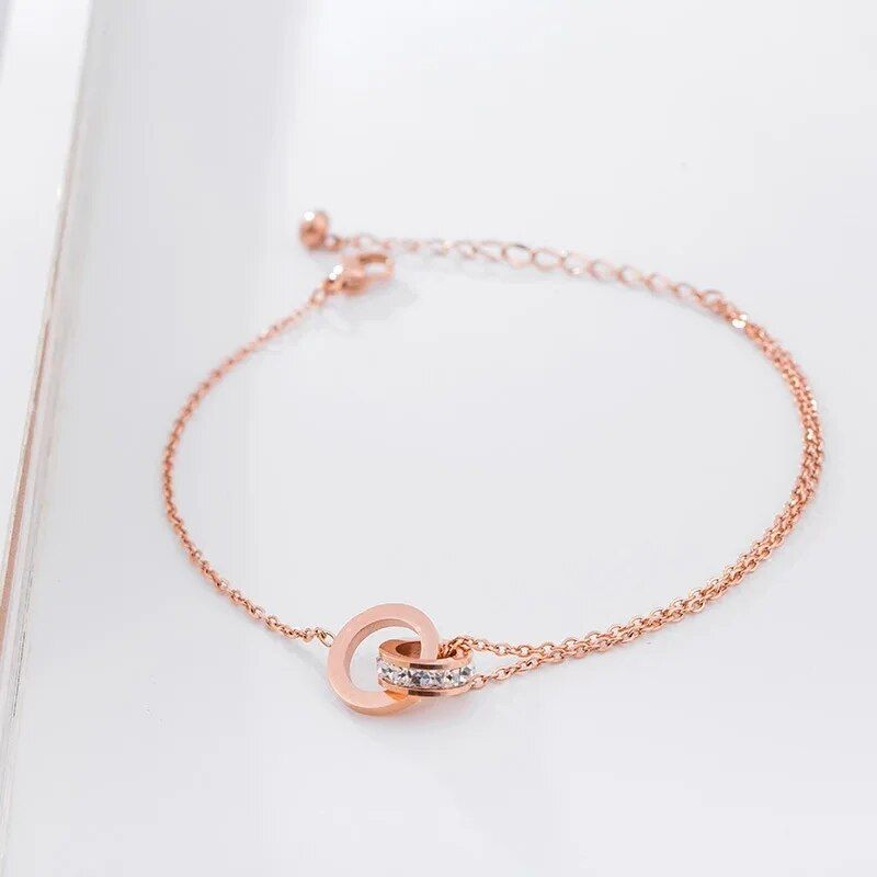 Elegant Titanium Steel Crystal Heart Anklet